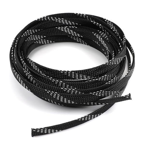 Othmro Othmro 5m PET Expandable Braid Cable Sleeving Flexible Wire Mesh Sleeve Black Silver for TV Audio PC Cord Protection from Pets Chewing - View 6 of 7
