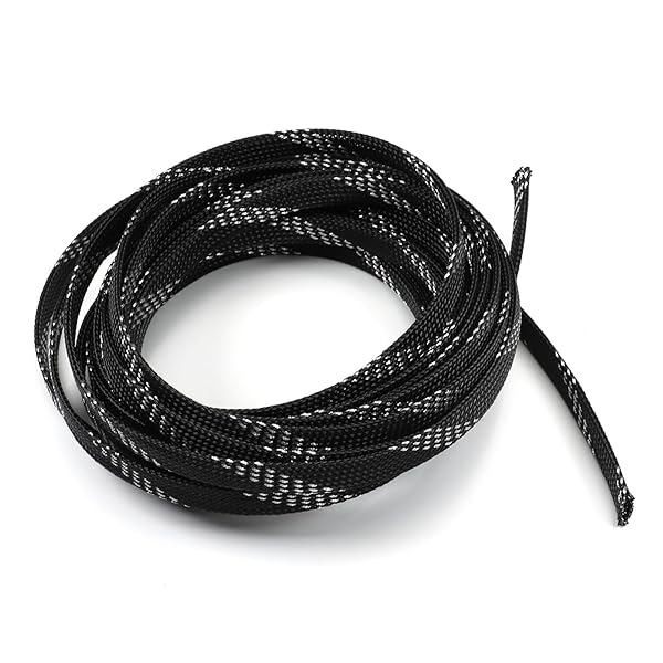 Othmro 5m PET Expandable Braid Cable Sleeving Flexible Wire Mesh Sleeve Black Silver for TV Audio PC Cord Protection from Pets Chewing