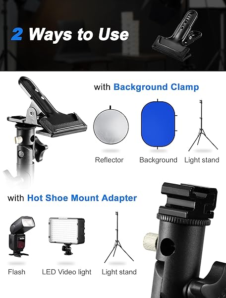 Selens Selens 2 Packs Photography Reflector Clamp Holder Speedlite Hot Shoe Bracket with Screw Mount for Photo Studio Light Stand and Umbrella Reflector - View 4 of 8