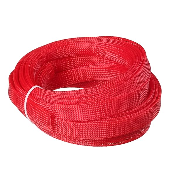 Othmro 10m PET Expandable Braid Cable Sleeving Flexible Wire Mesh Sleeve Red Protects Cables from Pets Chewing
