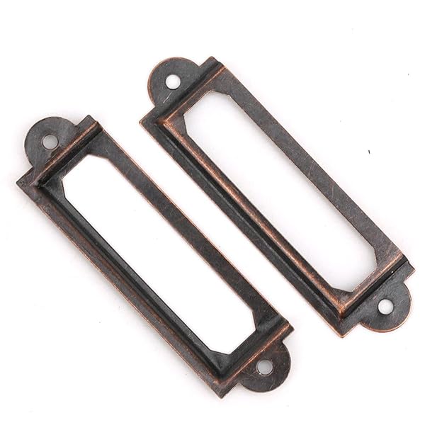 20 Pcs Metal Label Holders for Office & Library - Red Bronze File Drawer Tag Frames