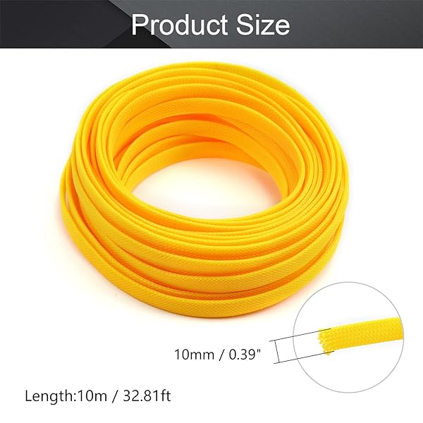 Othmro Othmro 10m Yellow PET Expandable Braid Cable Sleeving 10mm Flexible Wire Mesh Sleeve for Pet Protection - View 2 of 4