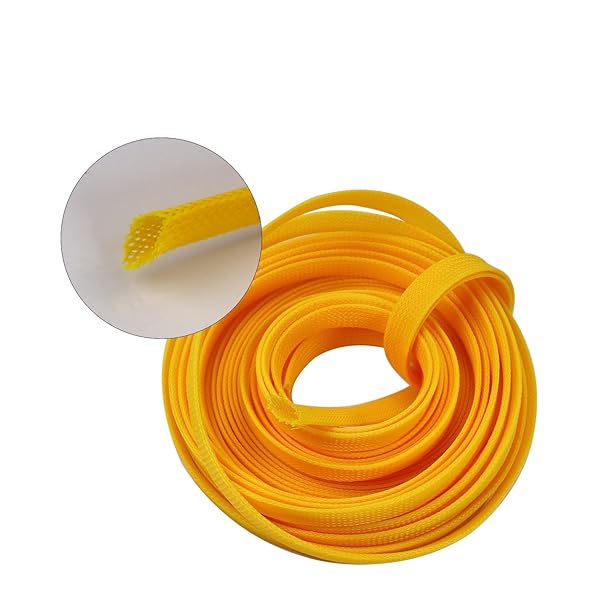 Othmro Othmro 10m PET Expandable Braid Cable Sleeving Flexible Wire Mesh Sleeve Yellow Protects Cables from Pet Chewing and Tearing - View 7 of 7