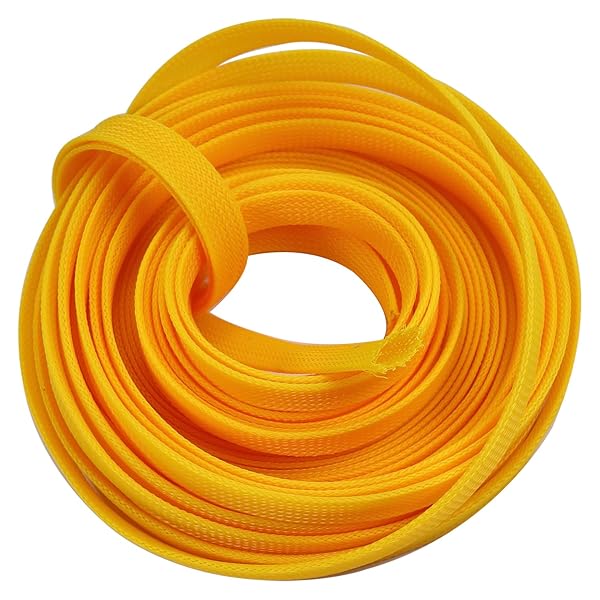 Othmro 10m PET Expandable Braid Cable Sleeving Flexible Wire Mesh Sleeve Yellow Protects Cables from Pet Chewing and Tearing