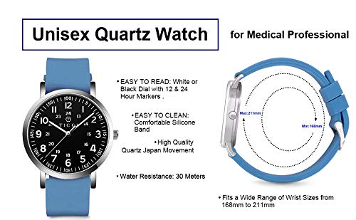 T TICCI TICCI Unisex Medical Quartz Watch Easy Read Dial Waterproof Silicone Band for Students Doctors Nurses Blue Black - View 2 of 5