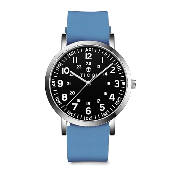 T TICCI TICCI Unisex Medical Quartz Watch Easy Read Dial Waterproof Silicone Band for Students Doctors Nurses Blue Black