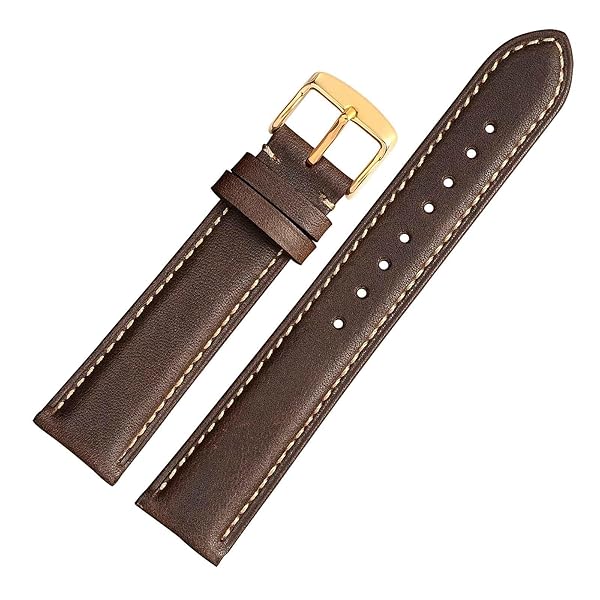 WOCCI WOCCI 24mm Vintage Leather Watch Band for Men and Women with Gold Buckle in Dark Brown and Beige Seam - View 8 of 9
