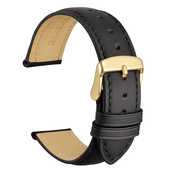 WOCCI WOCCI 16mm Vintage Leather Watch Band for Men and Women with Gold Buckle in Black Color