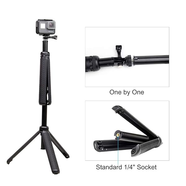 QiuNiu Extendable Selfie Stick & Tripod for GoPro Hero 12-3, ACASO, SJCAM - Perfect for Action Cameras & Smartphones - View 4 of 10