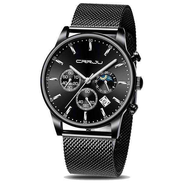 CRRJU CRRJU Men's Luxury Waterproof Watch - Unique 3-Sub Dial Design & Mesh Band Stopwatch