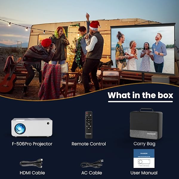 FANGOR FANGOR 1080P HD Projector, WiFi Bluetooth Projectors, Max 230” Projection Screen Portable Home Theater Video Movie Proyector With Tripod, Compatible with HDMI, USB, Laptop, iOS & Android Phone - View 7 of 7