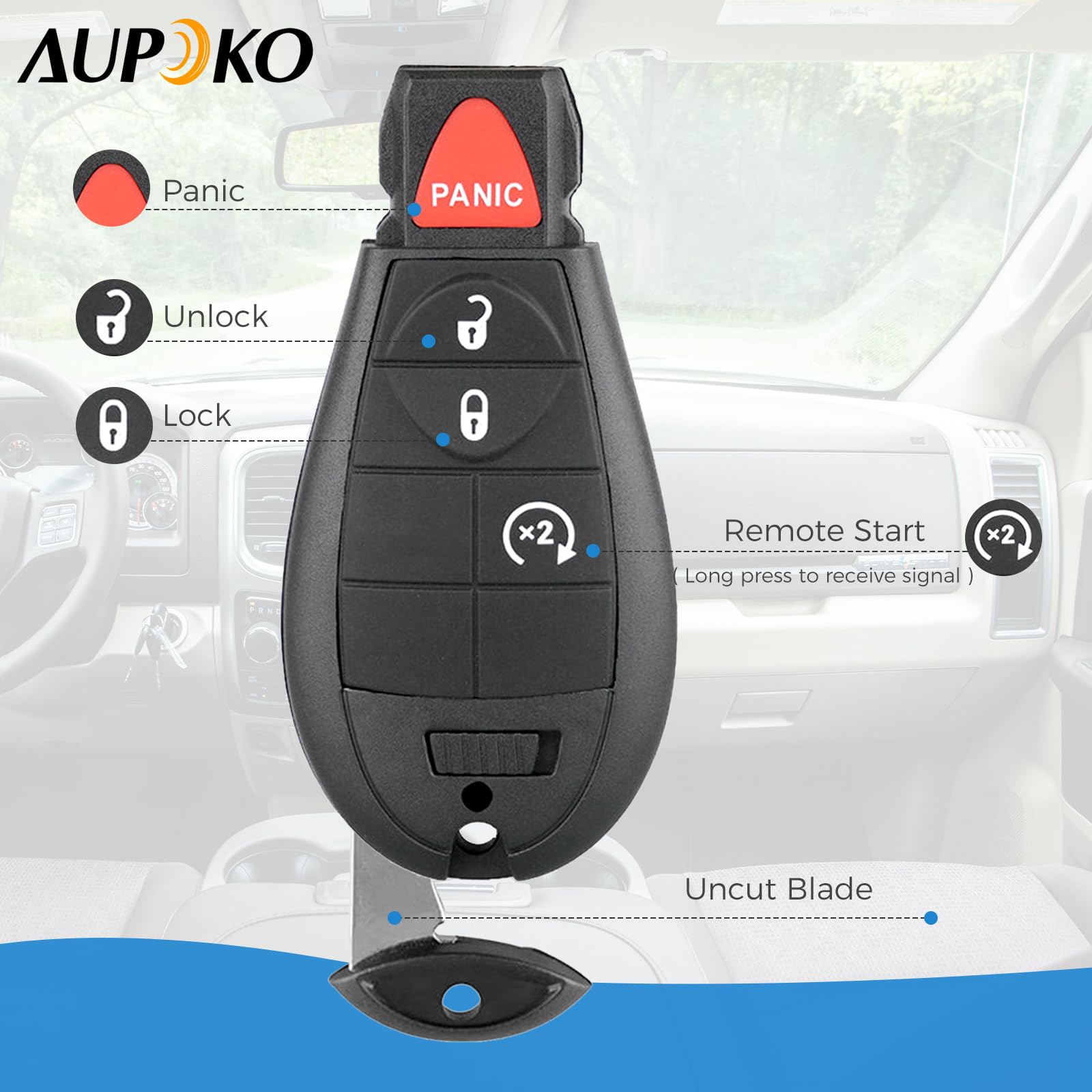 Aupoko Aupoko GQ4-53T Keyless Entry Fob 4 Buttons Programmable Remote Keys Compatible with 2013-2018 Dodge Ram 1500 2500 3500 - View 6 of 7
