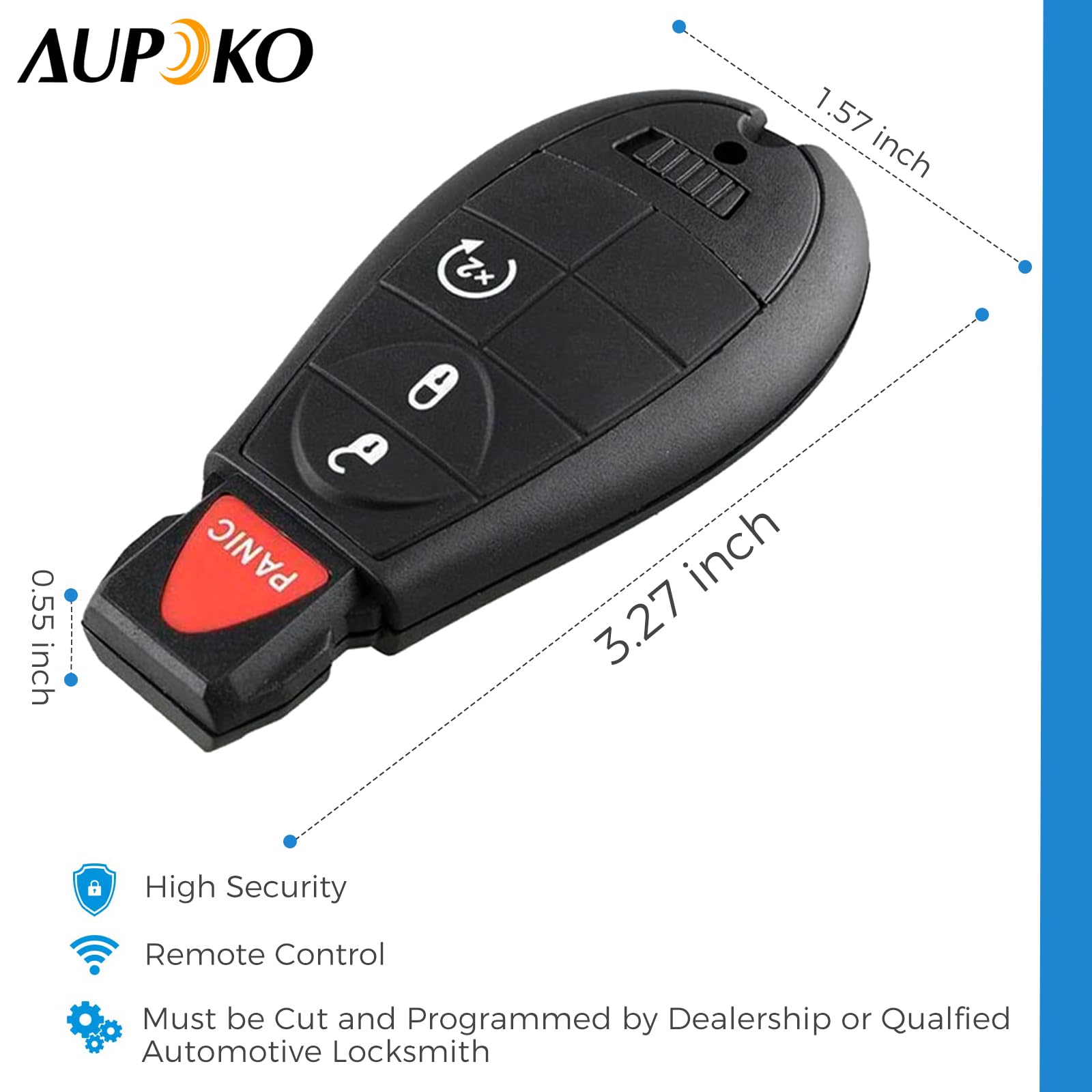 Aupoko Aupoko GQ4-53T Keyless Entry Fob 4 Buttons Programmable Remote Keys Compatible with 2013-2018 Dodge Ram 1500 2500 3500 - View 7 of 7