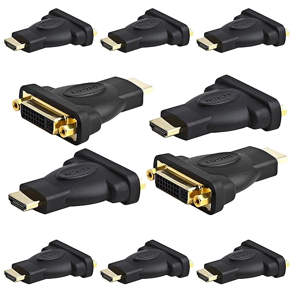 Cmple 10 Pack HDMI Male to DVI-D Female Adapters - Gold Plated for Superior Quality