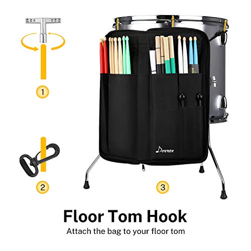 Donner Donner Drumsticks Bag Holder Large Capacity Portable for Up to 12 Pairs of Drumsticks Brushes Mallets Black - View 5 of 7