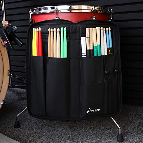 Donner Donner Drumsticks Bag Holder Large Capacity Portable for Up to 12 Pairs of Drumsticks Brushes Mallets Black - View 6 of 7