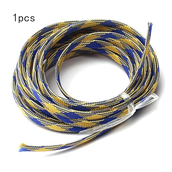 Othmro Othmro 5m PET Expandable Cord Protector Wire 0.31 Inch Width Flexible Mesh Sleeve for USB Power Audio Video Cables Blue Yellow - View 2 of 6