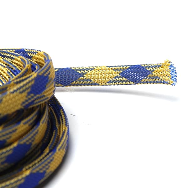 Othmro Othmro 5m PET Expandable Cord Protector Wire 0.31 Inch Width Flexible Mesh Sleeve for USB Power Audio Video Cables Blue Yellow - View 3 of 6