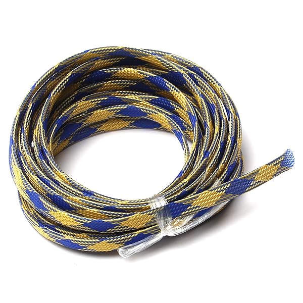 Othmro Othmro 5m PET Expandable Cord Protector Wire 0.31 Inch Width Flexible Mesh Sleeve for USB Power Audio Video Cables Blue Yellow - View 5 of 6