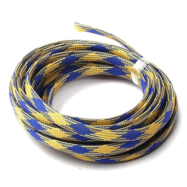 Othmro Othmro 5m PET Expandable Cord Protector Wire 0.31 Inch Width Flexible Mesh Sleeve for USB Power Audio Video Cables Blue Yellow - View 6 of 6