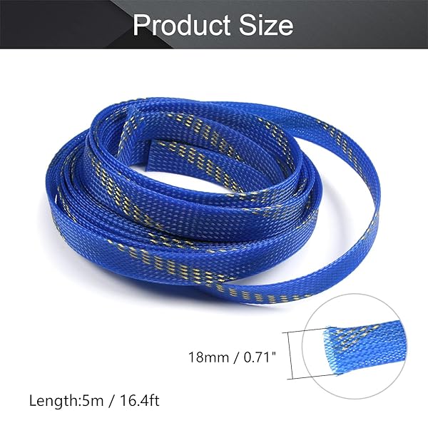 Othmro Othmro 5m PET Expandable Braid Cable Sleeving Flexible Wire Mesh Sleeve Blue Gold for Power Cord Audio Video Cable Protection - View 2 of 3