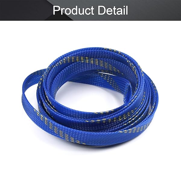 Othmro Othmro 5m PET Expandable Braid Cable Sleeving Flexible Wire Mesh Sleeve Blue Gold for Power Cord Audio Video Cable Protection - View 3 of 3