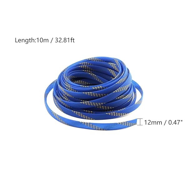 Othmro Othmro 10m PET Expandable Braid Cable Sleeving Flexible Wire Mesh Sleeve Blue Gold Protects Cables from Pets Chewing and Tearing - View 2 of 7
