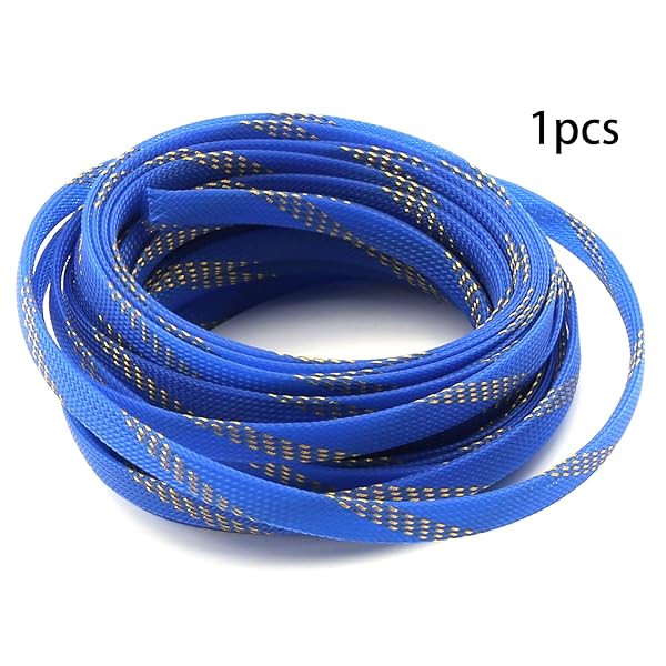 Othmro Othmro 10m PET Expandable Braid Cable Sleeving Flexible Wire Mesh Sleeve Blue Gold Protects Cables from Pets Chewing and Tearing - View 3 of 7