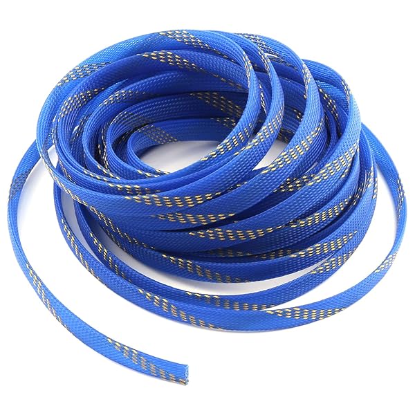 Othmro Othmro 10m PET Expandable Braid Cable Sleeving Flexible Wire Mesh Sleeve Blue Gold Protects Cables from Pets Chewing and Tearing - View 4 of 7