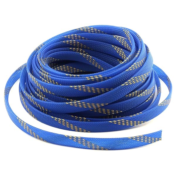 Othmro Othmro 10m PET Expandable Braid Cable Sleeving Flexible Wire Mesh Sleeve Blue Gold Protects Cables from Pets Chewing and Tearing - View 5 of 7