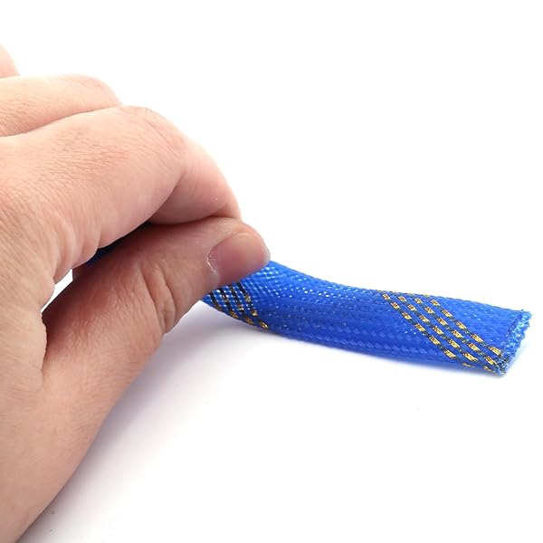 Othmro Othmro 10m PET Expandable Braid Cable Sleeving Flexible Wire Mesh Sleeve Blue Gold Protects Cables from Pets Chewing and Tearing - View 7 of 7