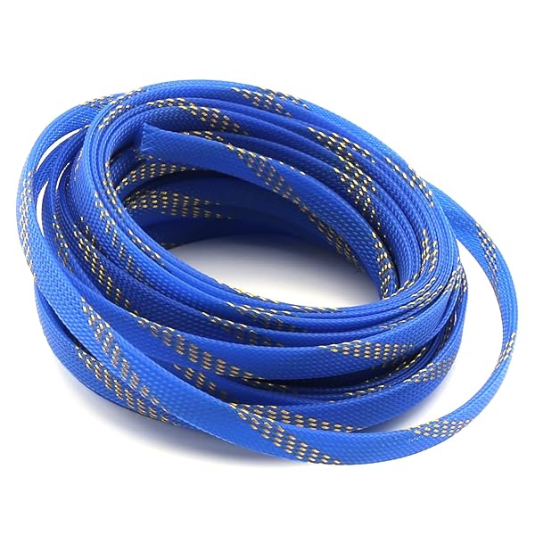 Othmro 10m PET Expandable Braid Cable Sleeving Flexible Wire Mesh Sleeve Blue Gold Protects Cables from Pets Chewing and Tearing