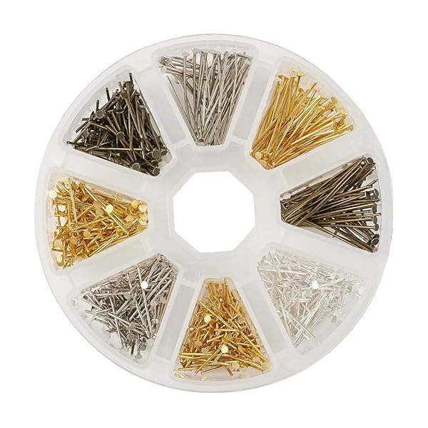 PH PandaHall PandaHall Iron Head Pins 16mm 20mm 30mm Flat Headpins for Jewelry Making 650pcs in 4 Colors for Earrings and Bracelets - View 2 of 6