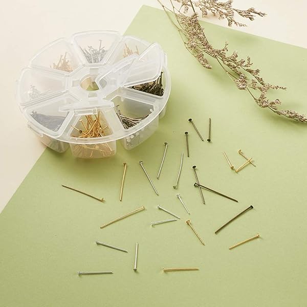 PH PandaHall PandaHall Iron Head Pins 16mm 20mm 30mm Flat Headpins for Jewelry Making 650pcs in 4 Colors for Earrings and Bracelets - View 4 of 6