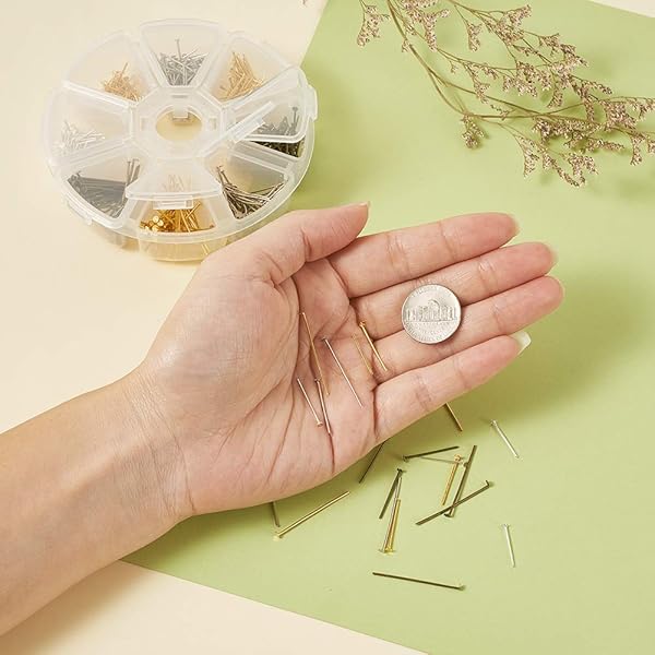 PH PandaHall PandaHall Iron Head Pins 16mm 20mm 30mm Flat Headpins for Jewelry Making 650pcs in 4 Colors for Earrings and Bracelets - View 5 of 6