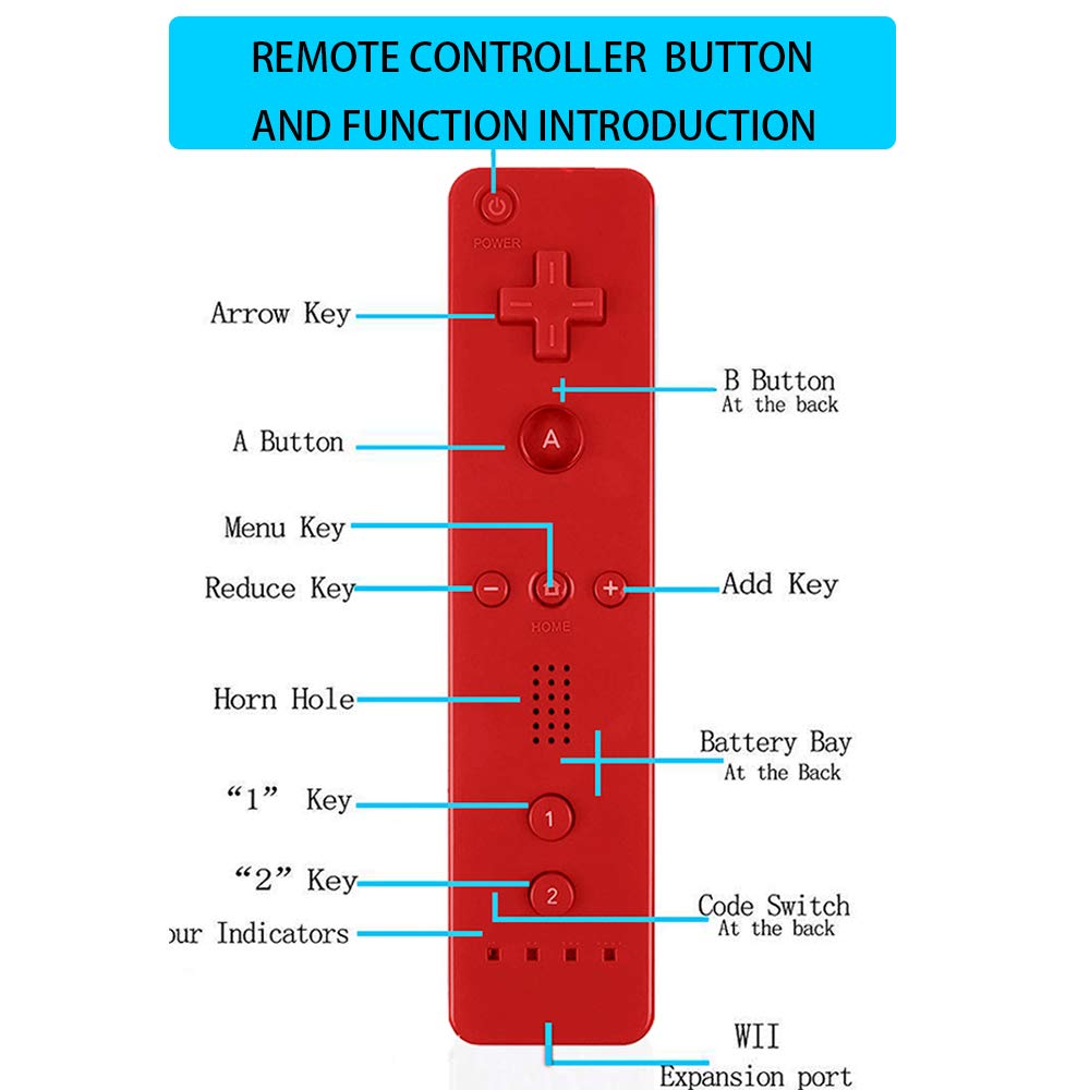 ZeroStory Wii Controller and Nunchuck 2 Pack for Wii and Wii U with Silicone Case and Wrist Strap Red and Blue - View 2 of 7