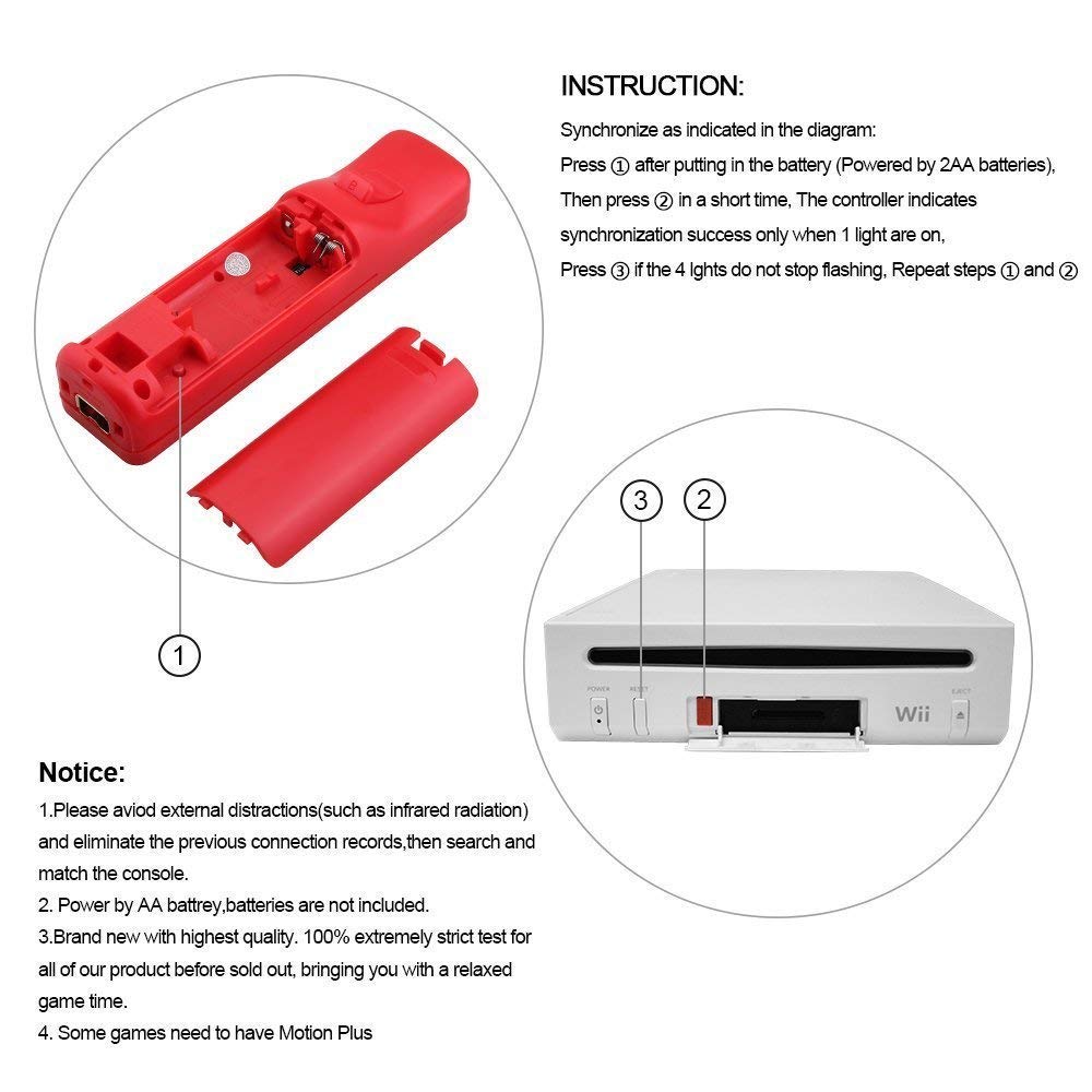 ZeroStory Wii Controller and Nunchuck 2 Pack for Wii and Wii U with Silicone Case and Wrist Strap Red and Blue - View 4 of 7