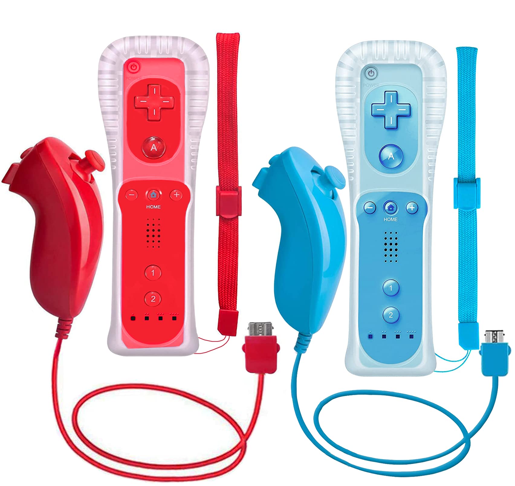 ZeroStory Wii Controller and Nunchuck 2 Pack for Wii and Wii U with Silicone Case and Wrist Strap Red and Blue