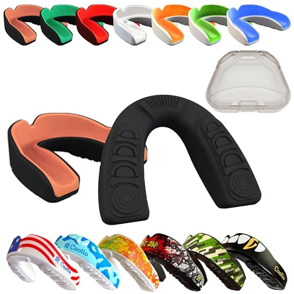 COOLLO SPORTS COOLLO SPORTS Boil and Bite Mouth Guard Custom Fit for Football Hockey Rugby Lacrosse Boxing MMA Free Case Included Pumpkin Orange Black