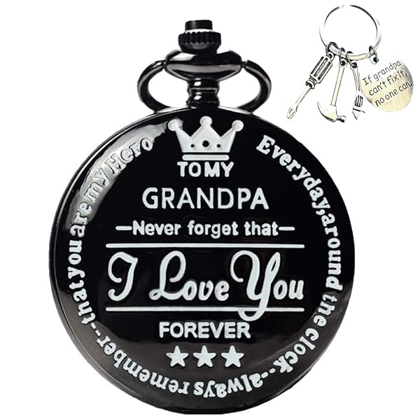 Udaney Udaney My-Grandpa Engraved Pocket Watch Best Gifts for Him Birthday Christmas with Box for Men