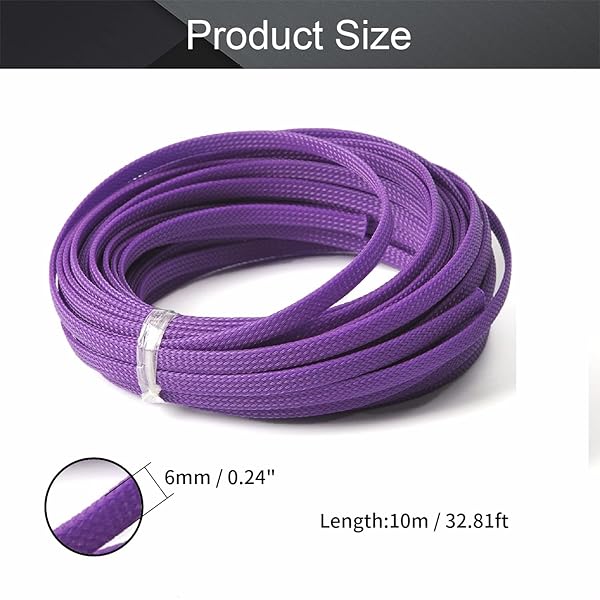Othmro Othmro 32.8ft PET Flexible Braided Cable Sleeves 0.23in Width Wire Loom Organizers for TV Audio PC Computer Cords Purple - View 2 of 8