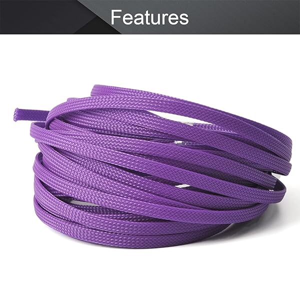 Othmro Othmro 32.8ft PET Flexible Braided Cable Sleeves 0.23in Width Wire Loom Organizers for TV Audio PC Computer Cords Purple - View 3 of 8
