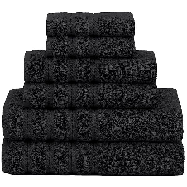 American Soft Linen American Soft Linen 6-Piece 100% Carded Cotton Towel Set - Heavyweight 590 GSM Turkish Towels in Coal Black