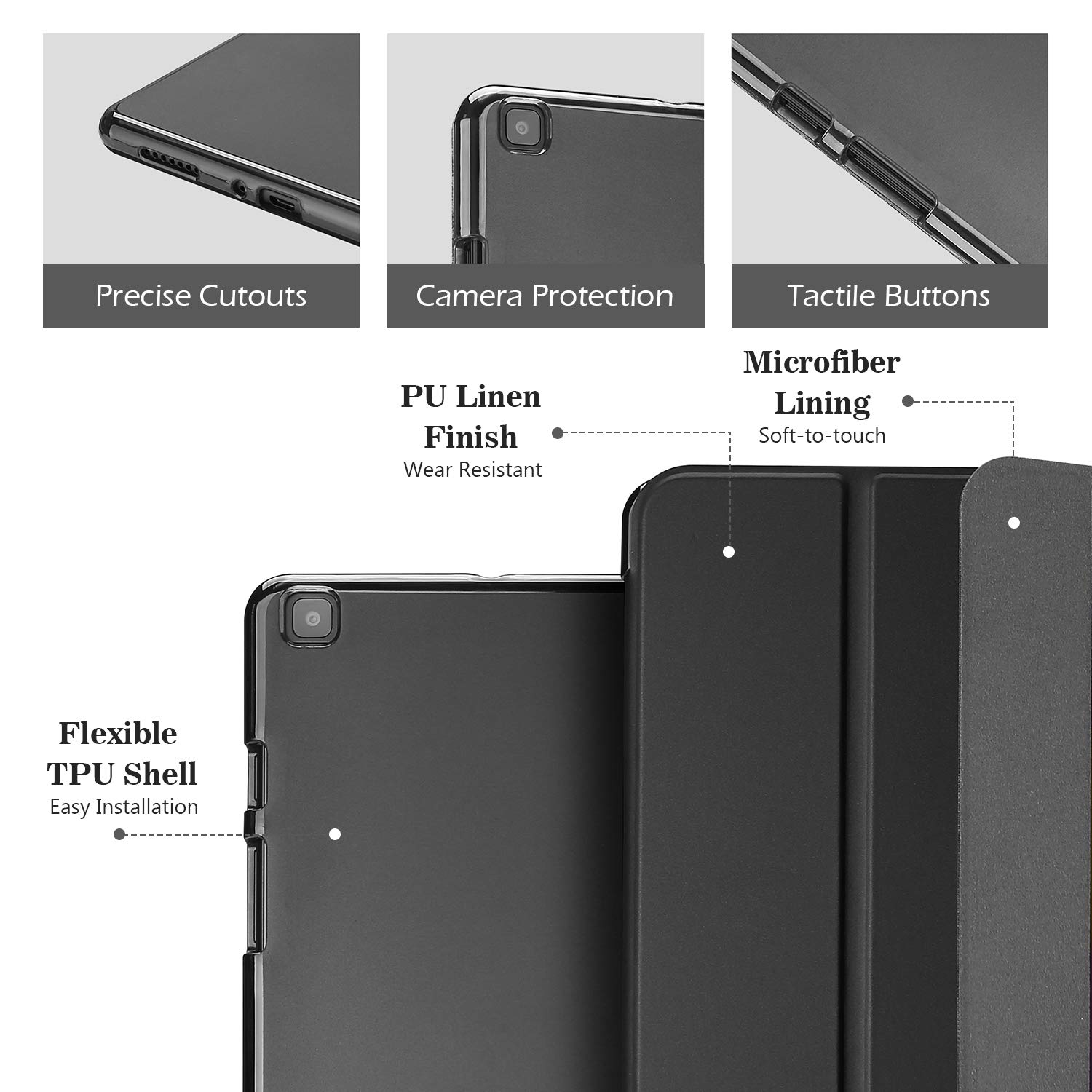ProCase ProCase Slim Case for Galaxy Tab A 8.0 2019 Soft Trifold Stand Folio Flexible TPU Back Cover Black - View 3 of 8