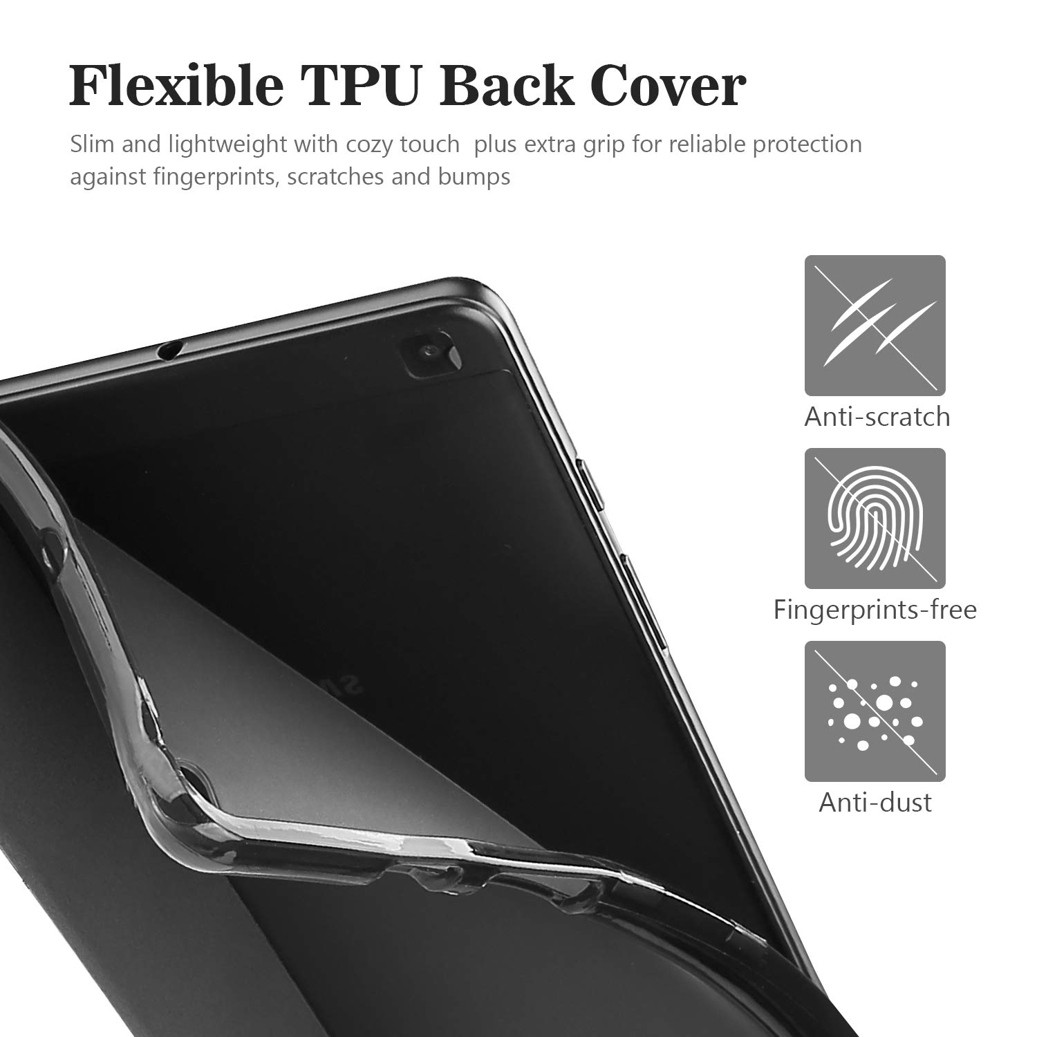 ProCase ProCase Slim Case for Galaxy Tab A 8.0 2019 Soft Trifold Stand Folio Flexible TPU Back Cover Black - View 5 of 8