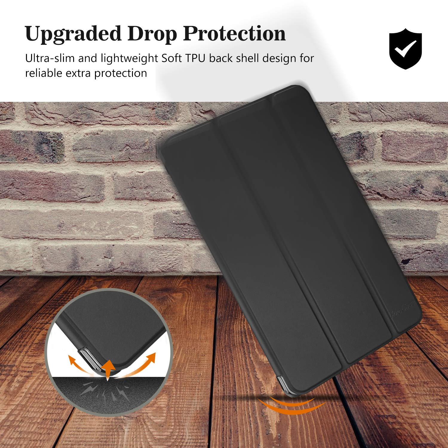 ProCase ProCase Slim Case for Galaxy Tab A 8.0 2019 Soft Trifold Stand Folio Flexible TPU Back Cover Black - View 6 of 8