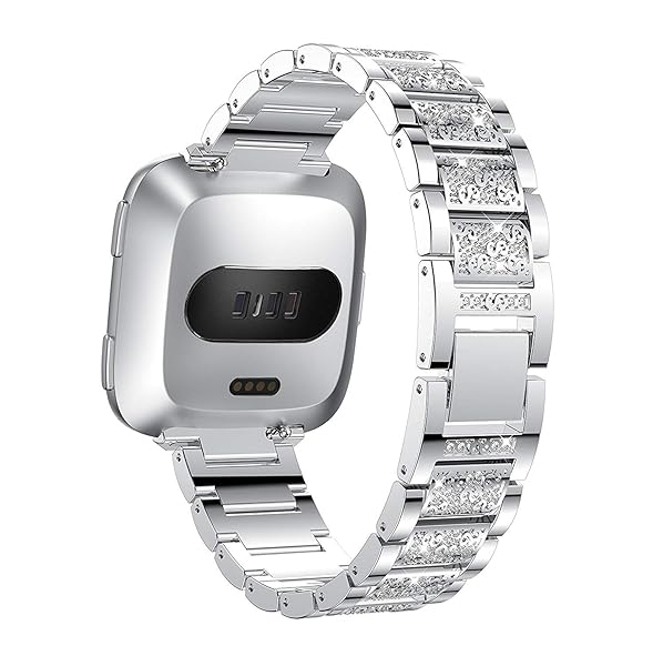 Turnwin Jewelry Bling Bands for Fitbit Versa Diamond Rhinestone Bracelet Metal Strap Replacement for Women Silver - View 4 of 5