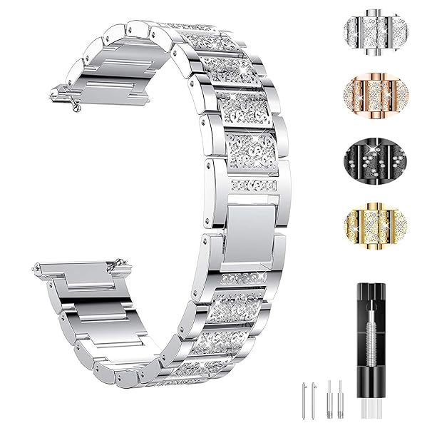 Turnwin Jewelry Bling Bands for Fitbit Versa Diamond Rhinestone Bracelet Metal Strap Replacement for Women Silver