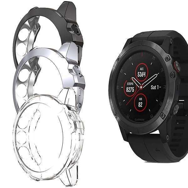 Turnwin Garmin Fenix 5X & 5X Plus Case: Soft TPU Shockproof, Scratch-Resistant Bumper Cover (Black, Gunmetal, Crystal) - View 3 of 9