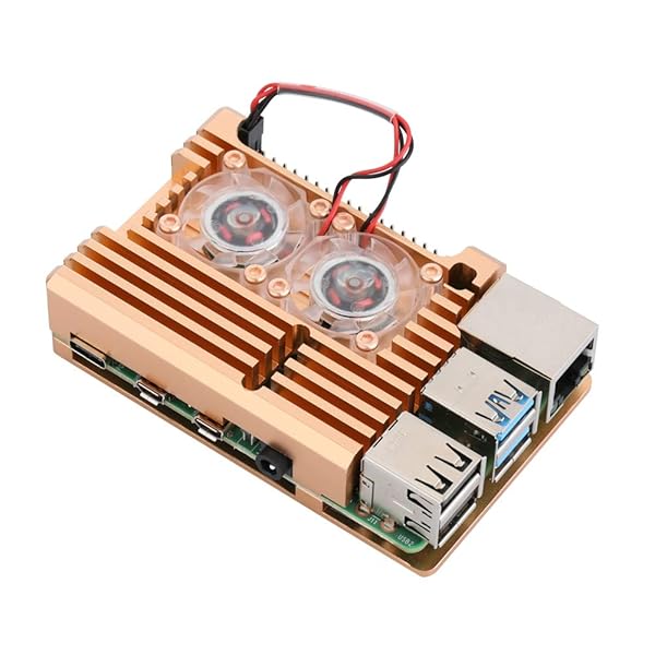 Unistorm Raspberry Pi 4 Model B Aluminum Case with Dual Cooling Fan Metal Box Gold Shell for RPI 4B - View 4 of 7